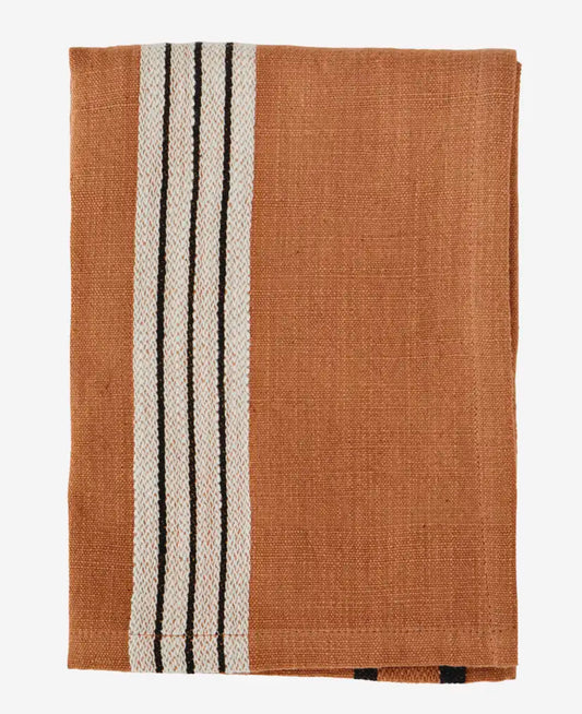 Madam Stoltz kitchen towel Striped Burnt Orange Off White Black