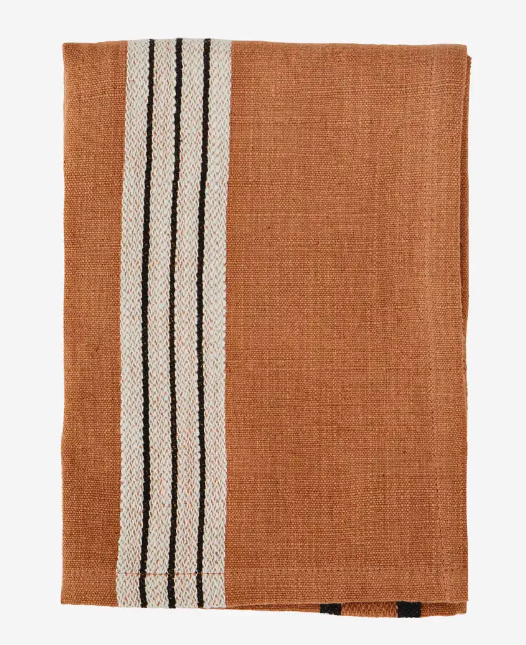 Madam Stoltz kitchen towel Striped Burnt Orange Off White Black