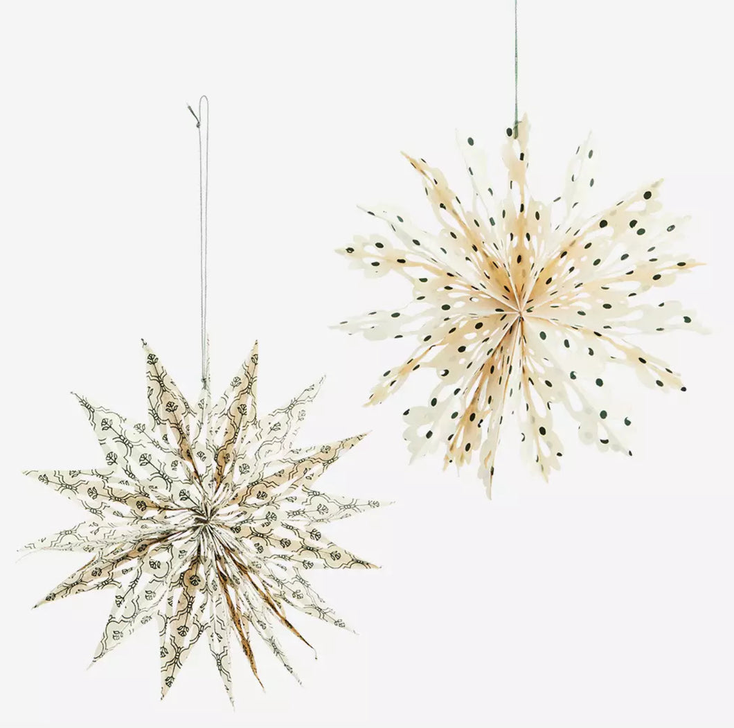 XMAS DEC Madam Stoltz hanging Paper Stars set of 2