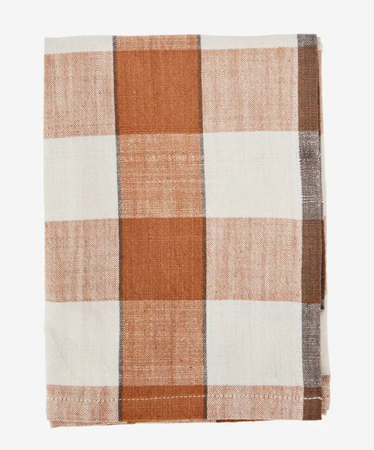 Madam Stoltz kitchen towel Checked Burnt Orange Off White
