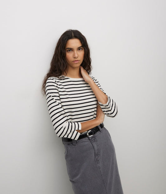 Yerse S25 42007 Striped Bateau-Neck Tshirt Navy Blue