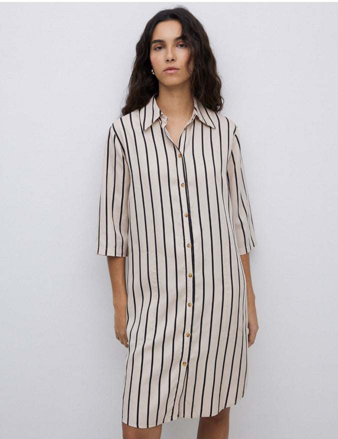 Yerse S25 42810 Ecru Tencel Collared Shirt Dress