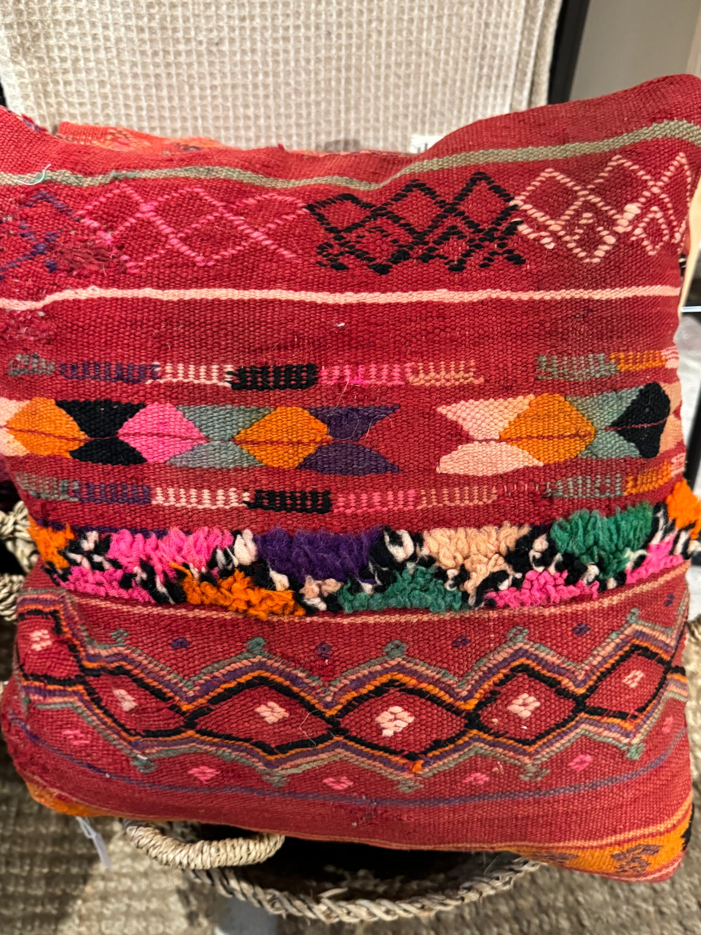 MAROC Vintage Textile Red Embroidered Cushion