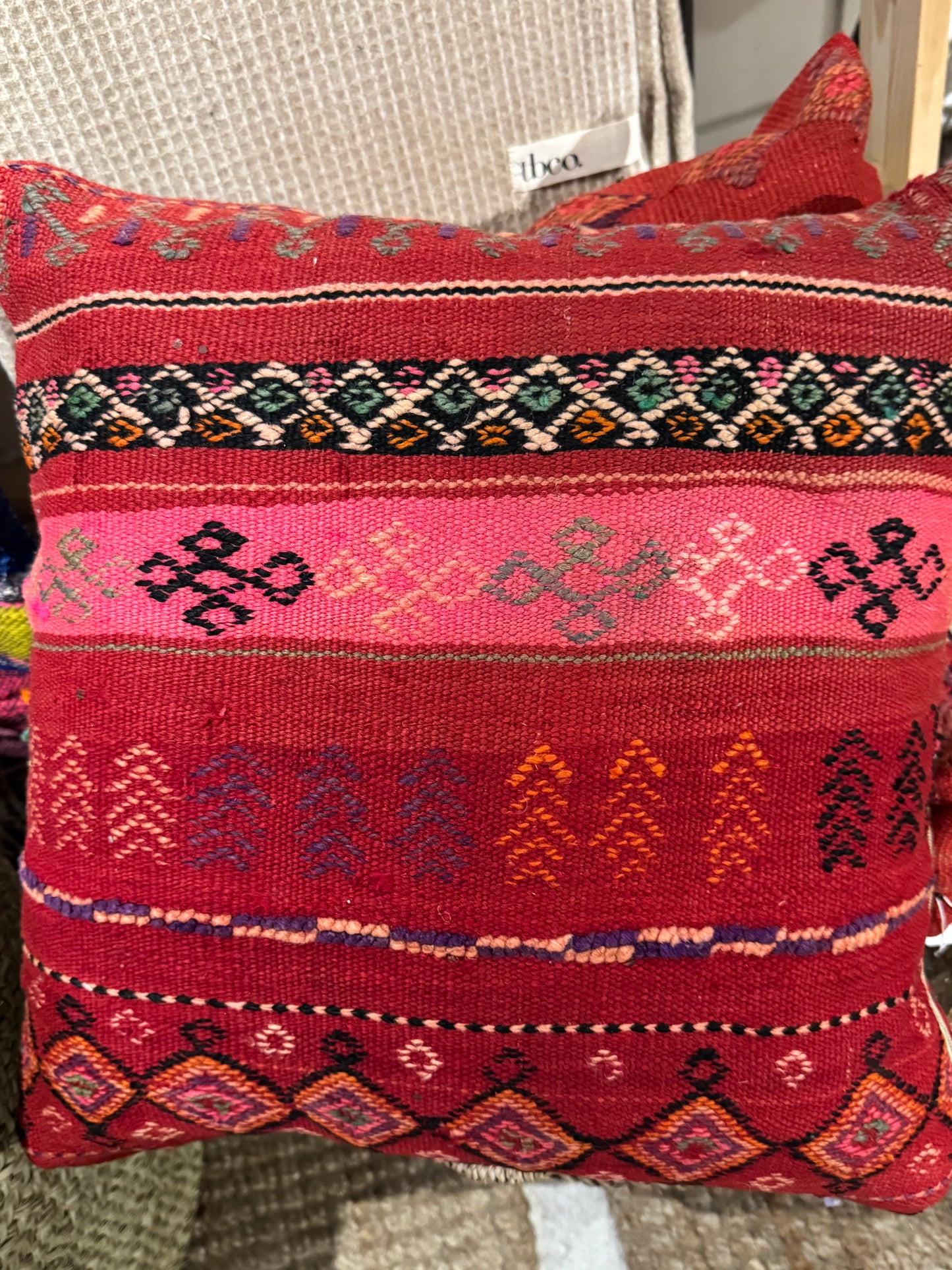 MAROC Vintage Textile Red Embroidered Cushion