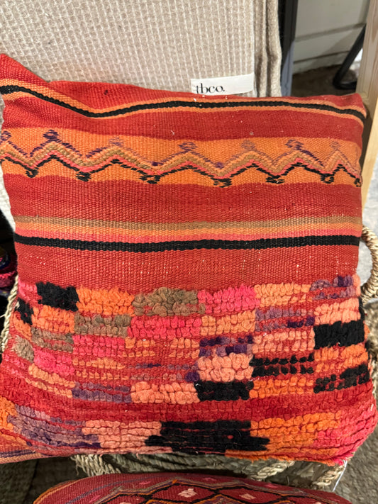 MAROC Vintage Textile Red Embroidered Cushion