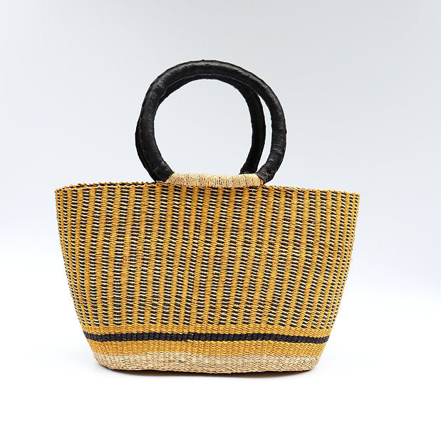 Bam’s Art Shop Yellow Natural Black Open Weave Bolga Bag