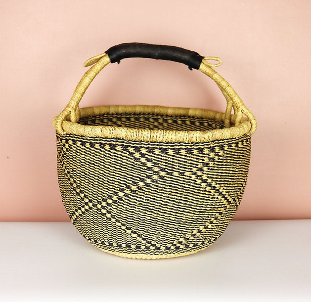 Bam’s Art Shop Black Natural Brown Round Shopper Basket
