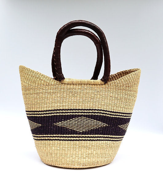Bam’s Art Shop Natural Brown Black Open Weave Bolga Tote Bag