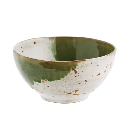 Madam Stoltz Stoneware Bowl White Green Natural