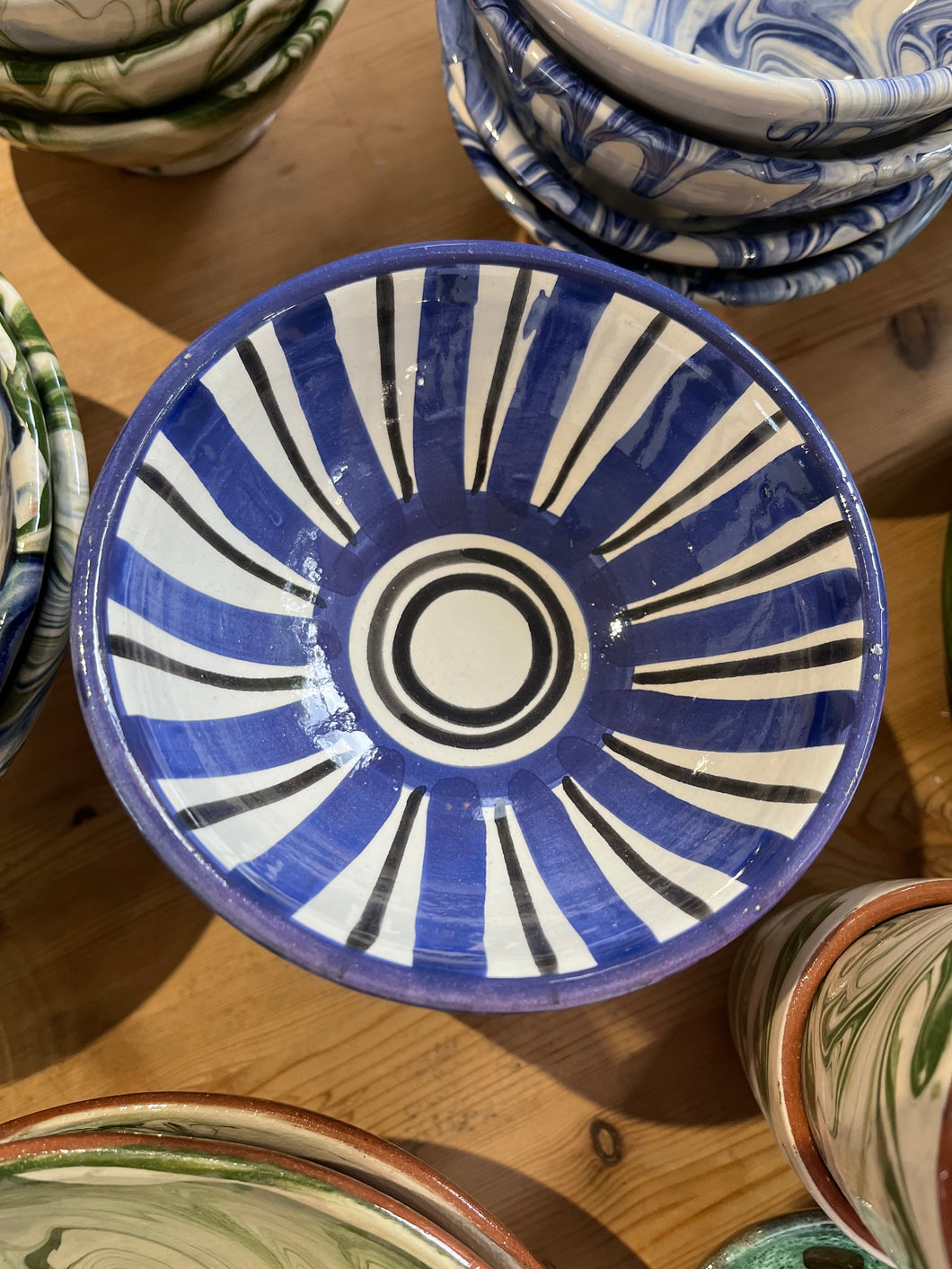 Blue and white striped bowl