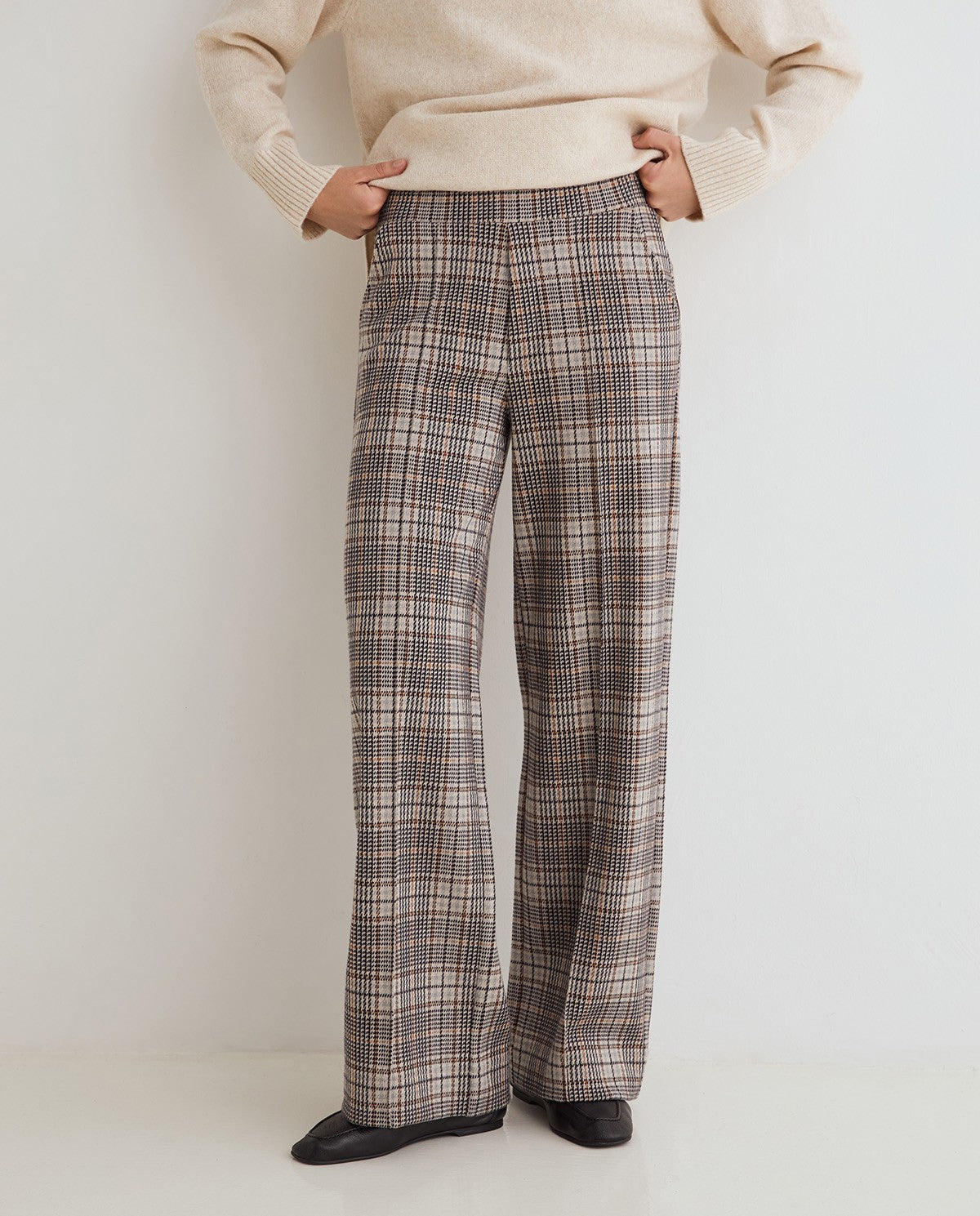 YERSE AW26 Wide-Leg Trousers Beige Checks 45422