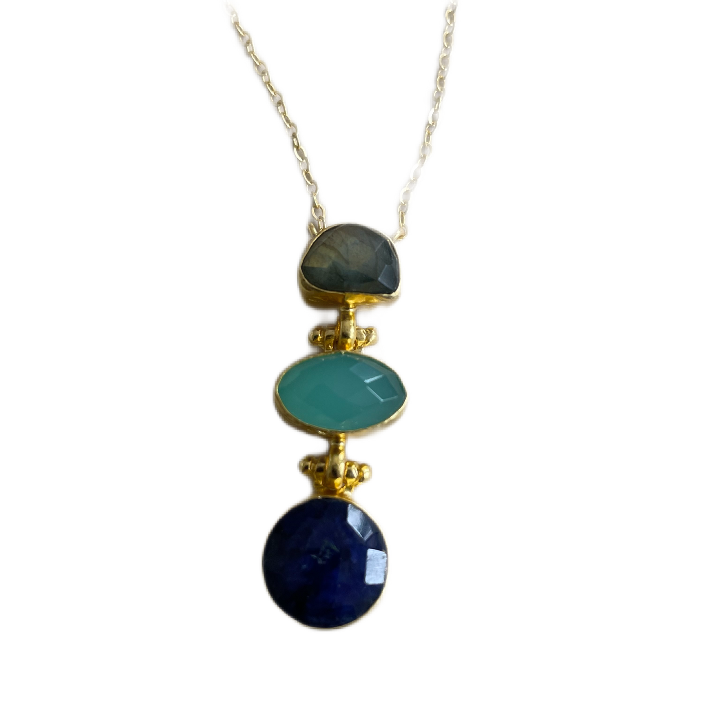 Wyle Blue Small three stone Necklace Lab / Aqua / Lapiz