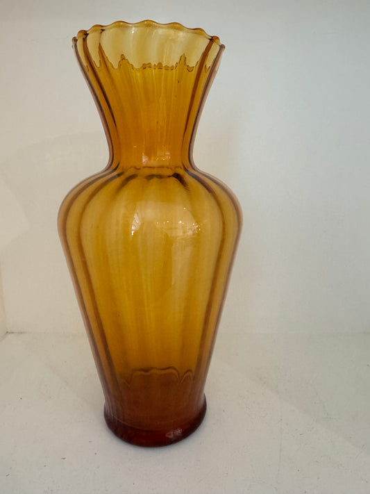 Vintage Amber Tall Glass Vase