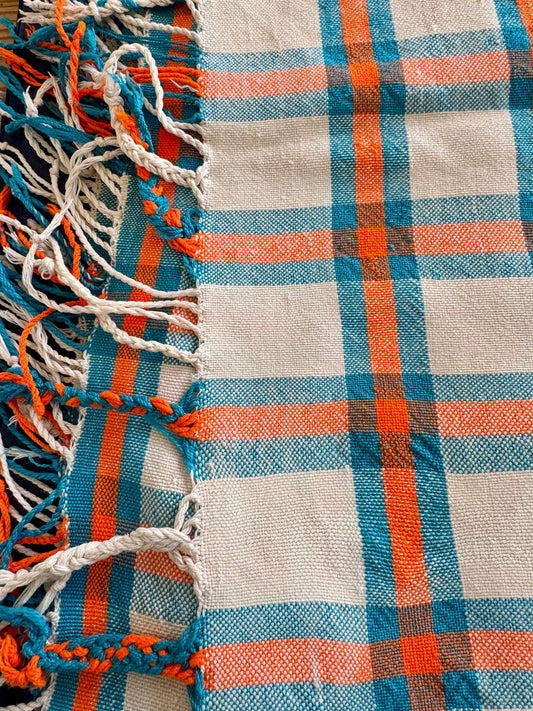 MAROC Vintage Textile Blue Neon Orange. Check