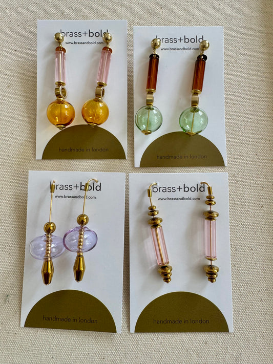 Brass and Bold Earrings Glass Bead / large
