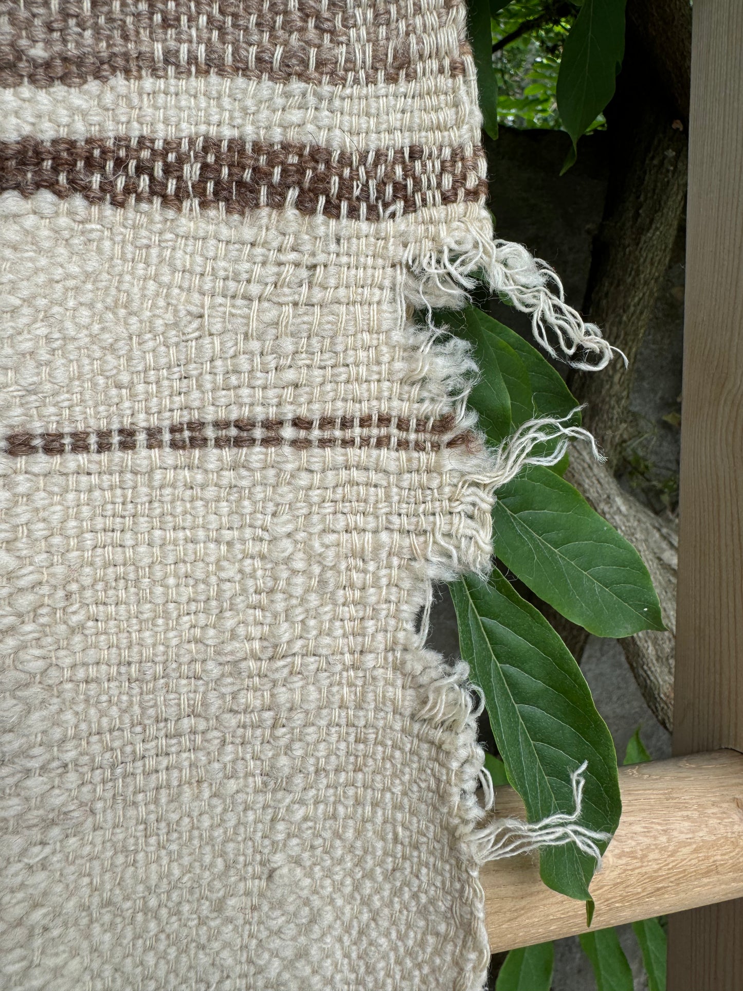 MAROC Vintage Berber Textile CREAM BROWN BRIGHT TASSELS