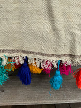 Load image into Gallery viewer, MAROC Vintage Berber Textile CREAM BROWN BRIGHT TASSELS
