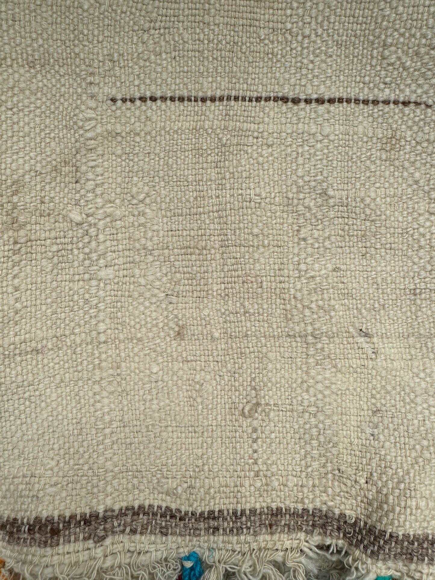 MAROC Vintage Berber Textile CREAM BROWN BRIGHT TASSELS
