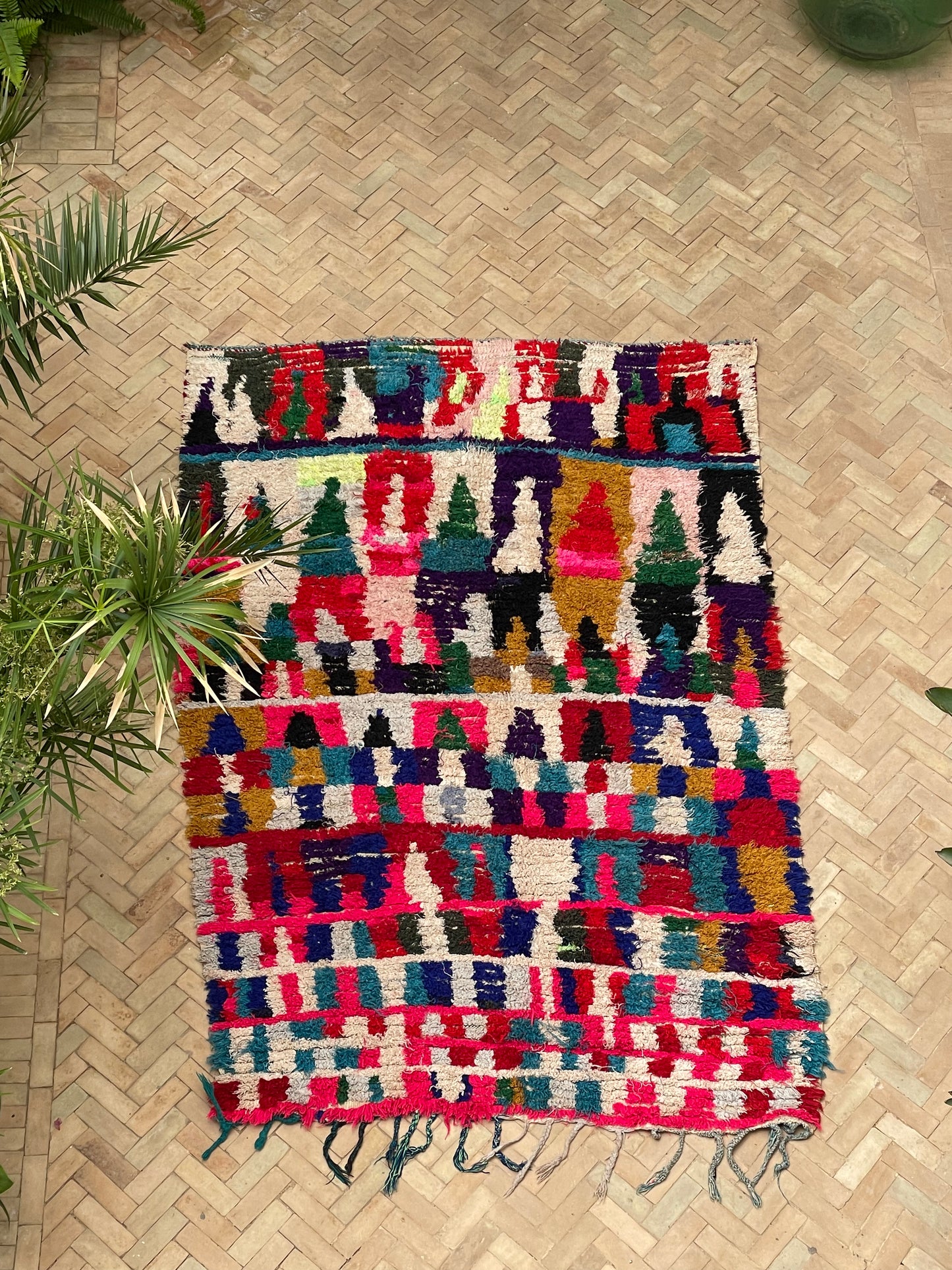 MAROC Vintage Rug  Tamri - Pink Mustard Teal