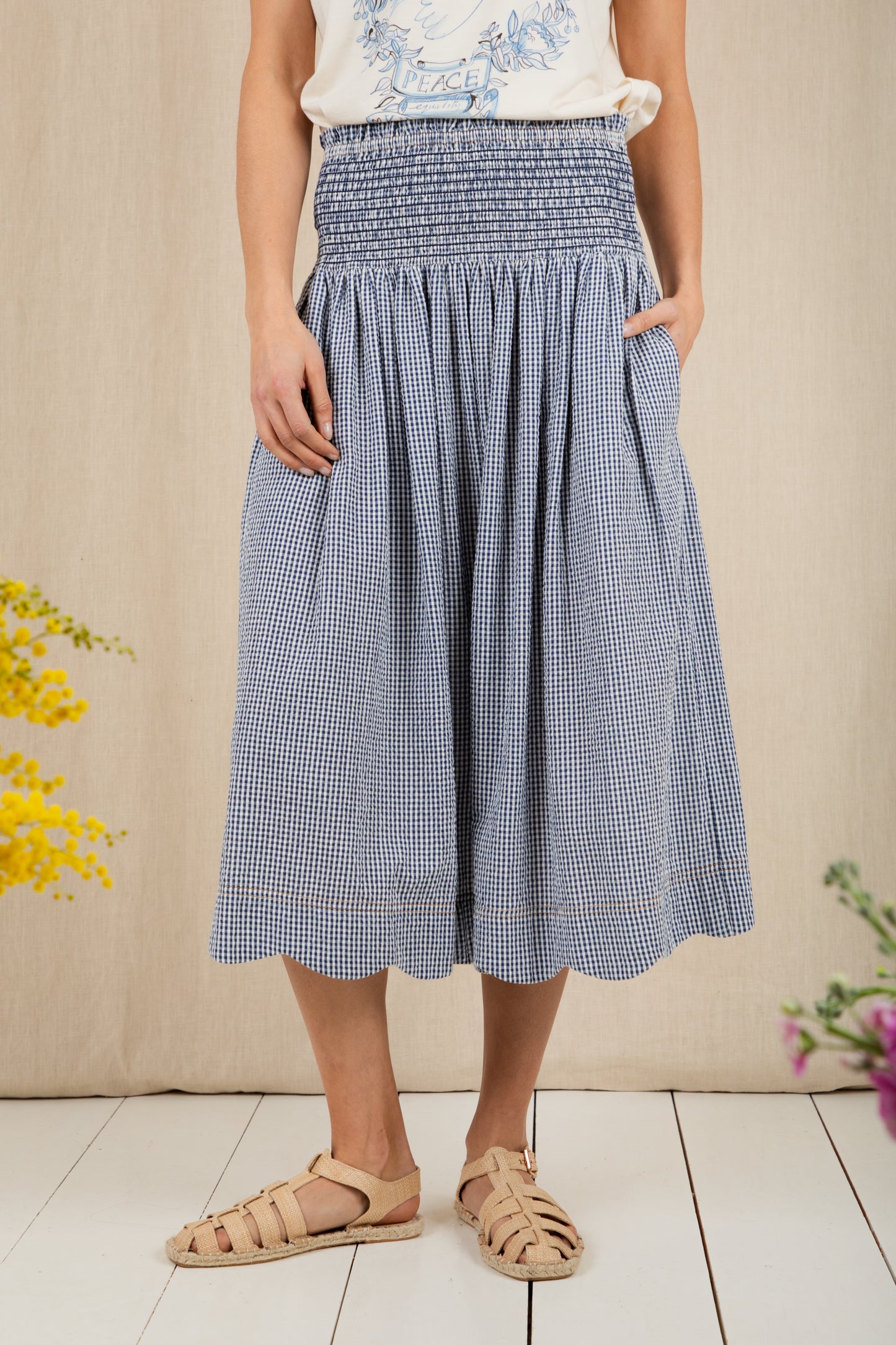 Bonte SS26 Polly Skirt Navy Gingham