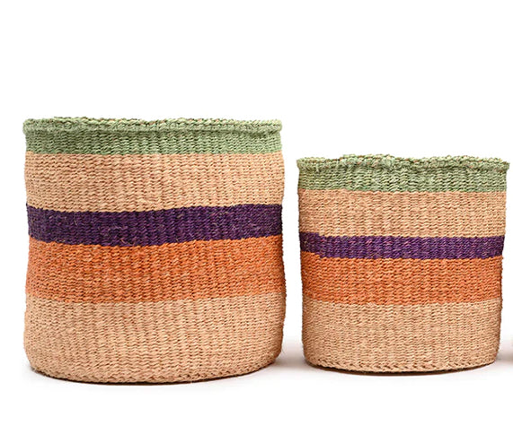 BASKET ROOM  - Reli Orange, Purple & Green stripe Sisal Basket