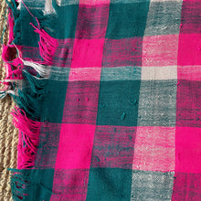 Load image into Gallery viewer, Maroc Vintage Pink Teal Block oCheck Throw / Picnic Blanket
