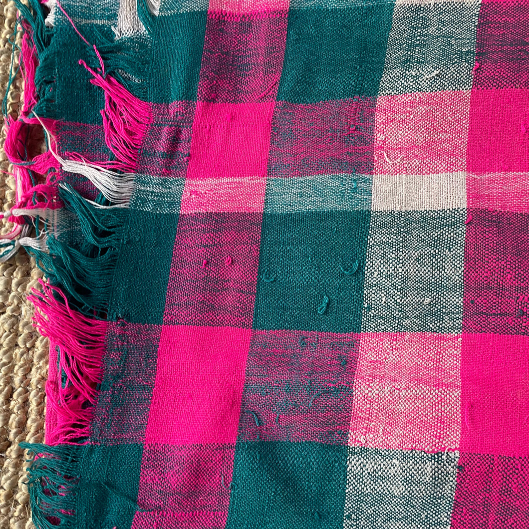 Maroc Vintage Pink Teal Block oCheck Throw / Picnic Blanket