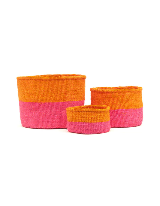 BASKET ROOM - KALI  orange and pink duo block weave sisal basket