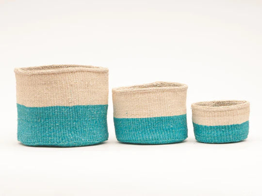 BASKET ROOM - Turquoise colour block woven basket