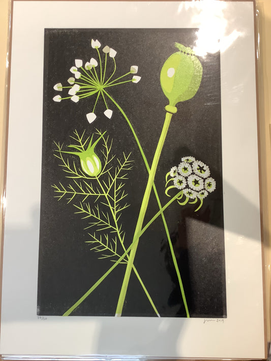 James Brown SEED HEADS Lino print