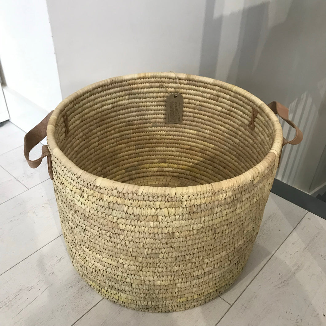 Afroart Large Palm Basket with leather handles