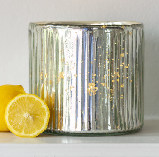 Grand Illusions - Ribbed Hurricane Glass Vintage Silver
