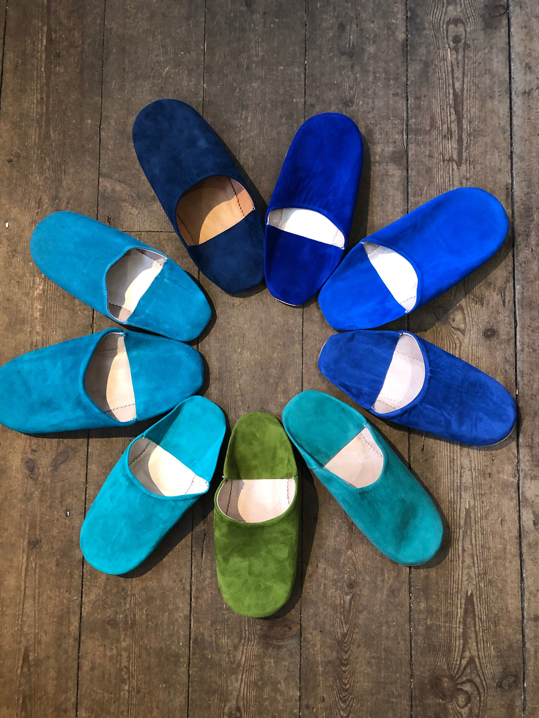 MAROC Suede Slippers - Blues & Greens