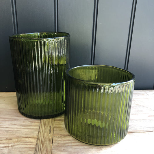 Grand Illusions - Ribbed Green Hurricane Glass
