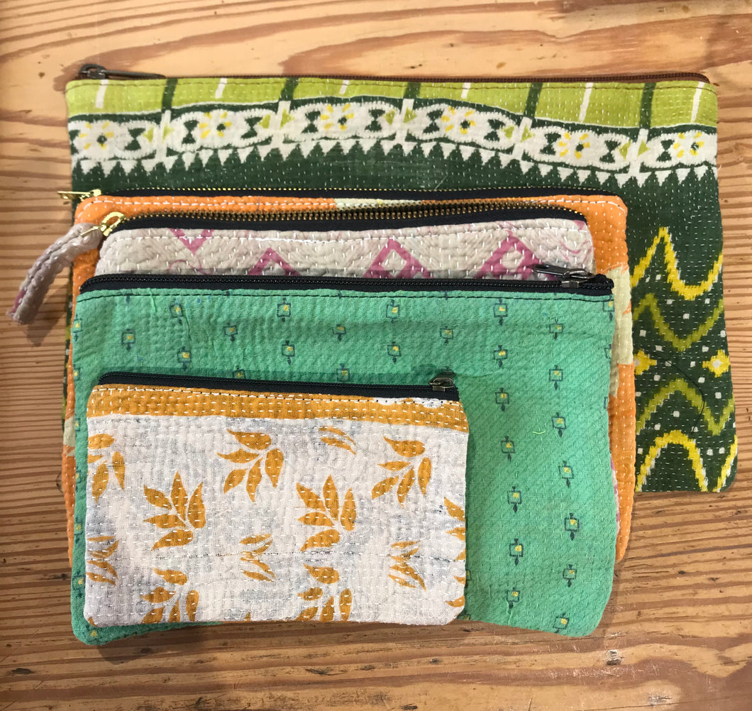 Vintage Indian kantha zip pouch purse