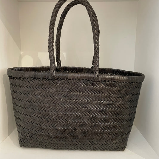 Woven Leather Bag - Dark Grey