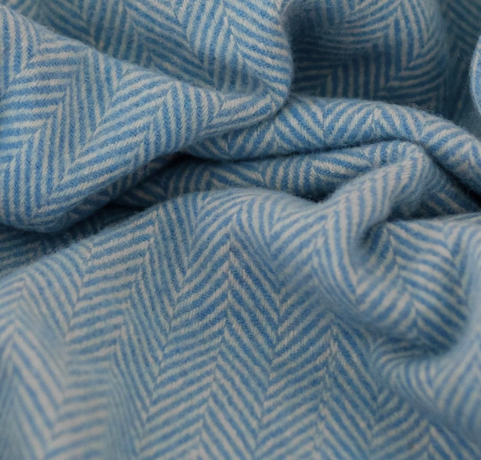 Tartan Blanket Co Sky Blue Herringbone Recycled Wool Blanket