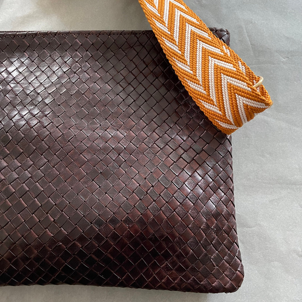 MAROC Woven Leather Crossbody Bag - Chocolate