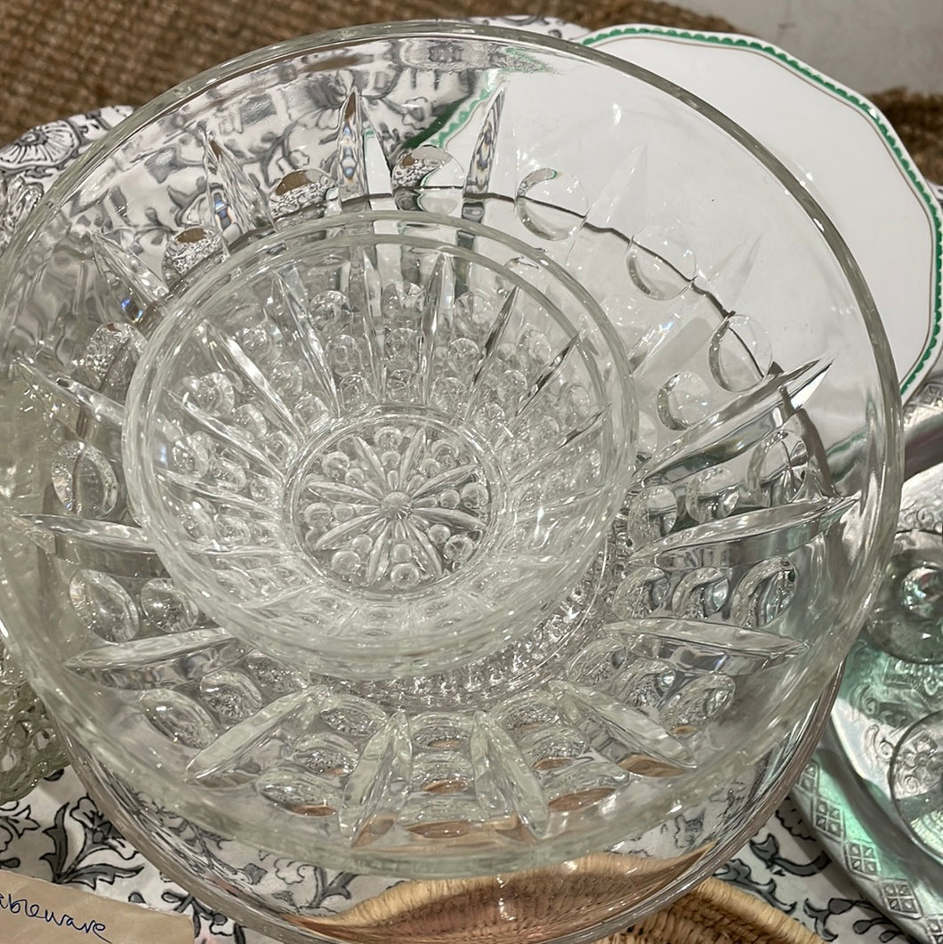 Vintage Glass Serving Bowl And Smal bowl set