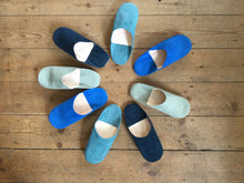 Load image into Gallery viewer, Maroc Suede Slippers - Blues &amp; Greens
