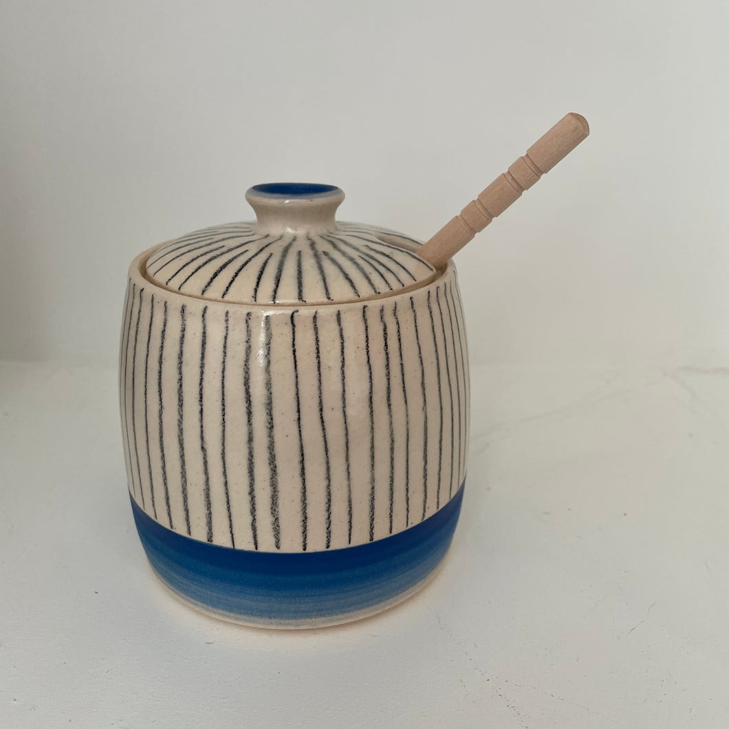 Charlotte Grinling Ceramics Orange /Blue Stripe collection