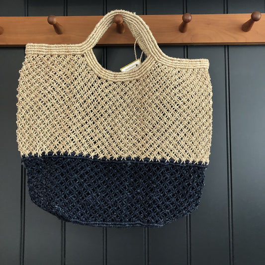 Maison Bengal - Jute Macrame Shopper - Indigo Block Stripe