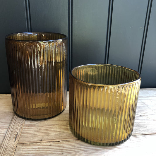 Grand Illusions - Ribbed Amber Hurricane Glass
